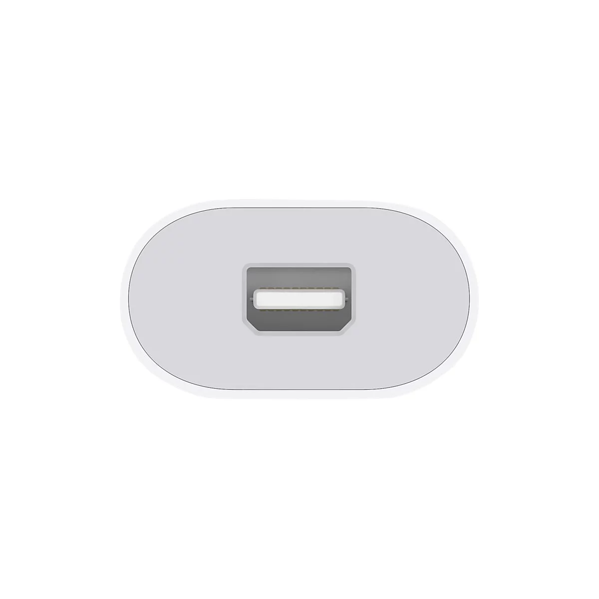 Nahaufnahme eines weißen USB-Anschlusses. Das ovale Gehäuse hat eine rechteckige Aussparung mit einem weißen Einsatz.