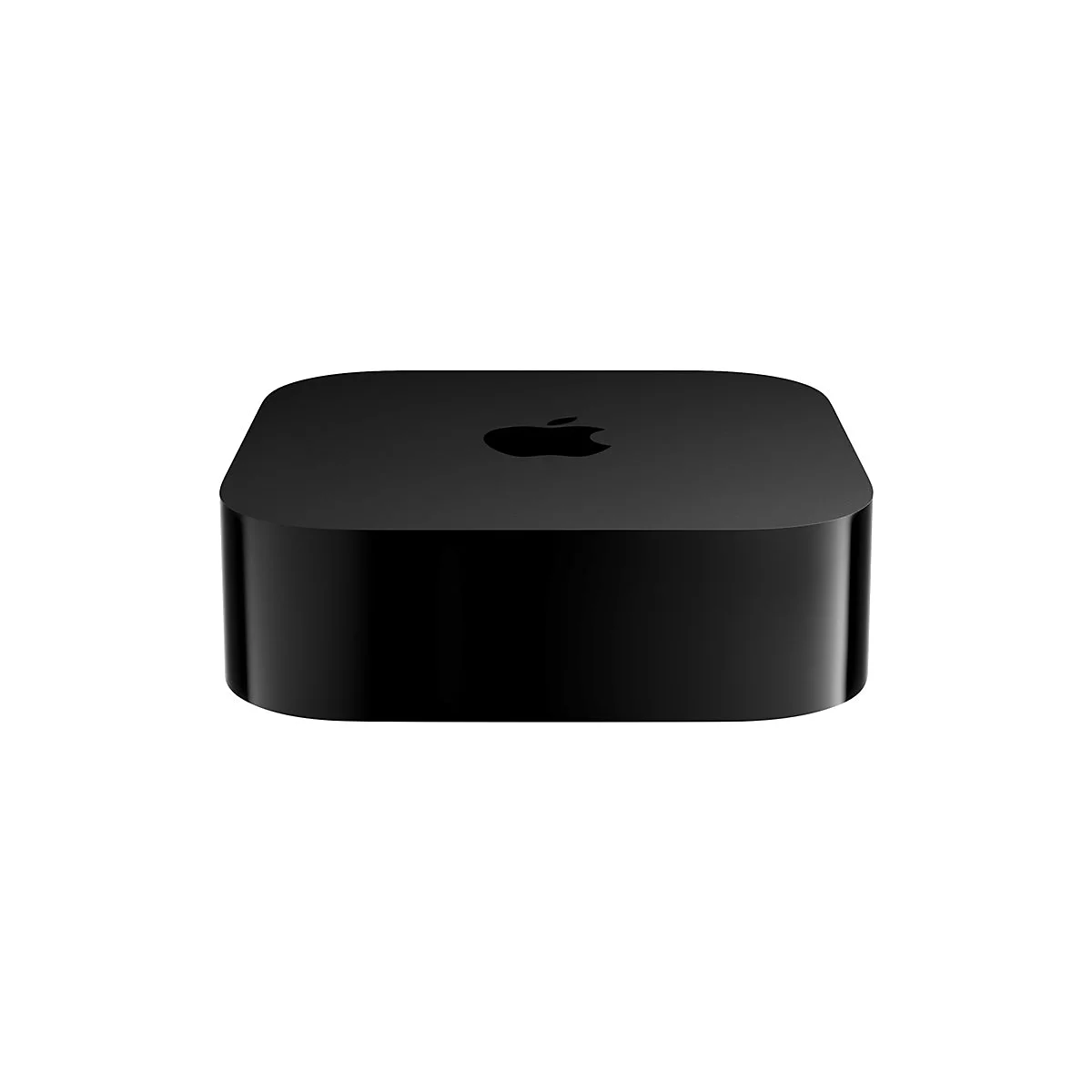 Schwarze Apple TV-Box mit Apple-Logo.