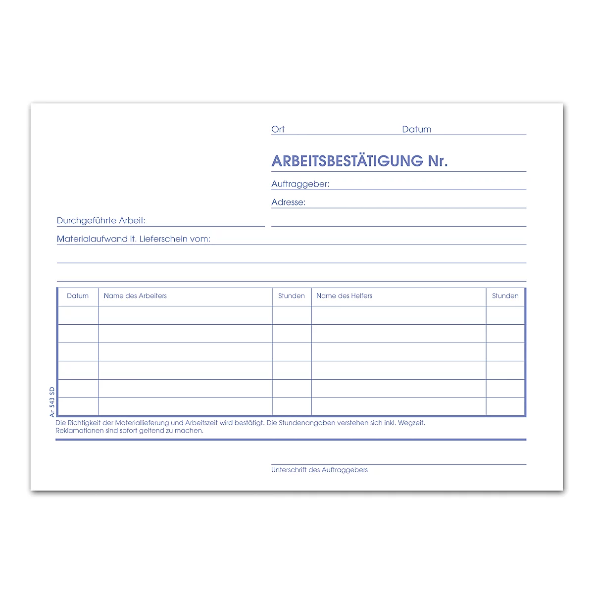 Arbeitsbestätigung A5 quer 3x40 Blatt