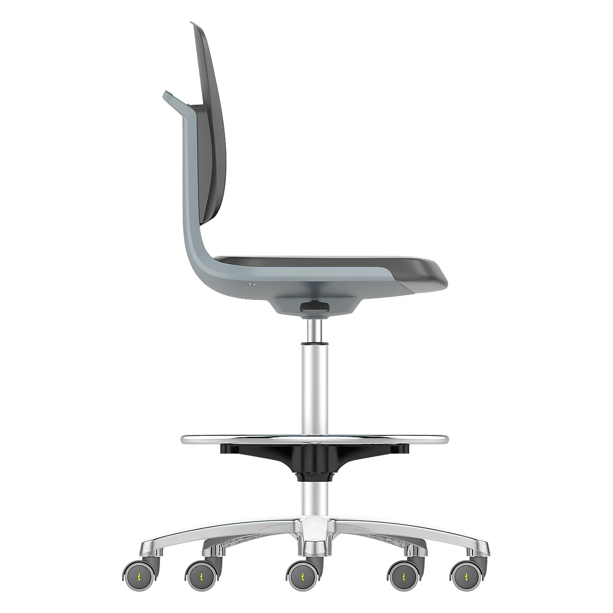 Arbeitsdrehstuhl Labsit hoch, Integralschaum, Sitz-Stopp-Rollen, B 450 x T 420 x H 560 - 810 mm, anthrazit