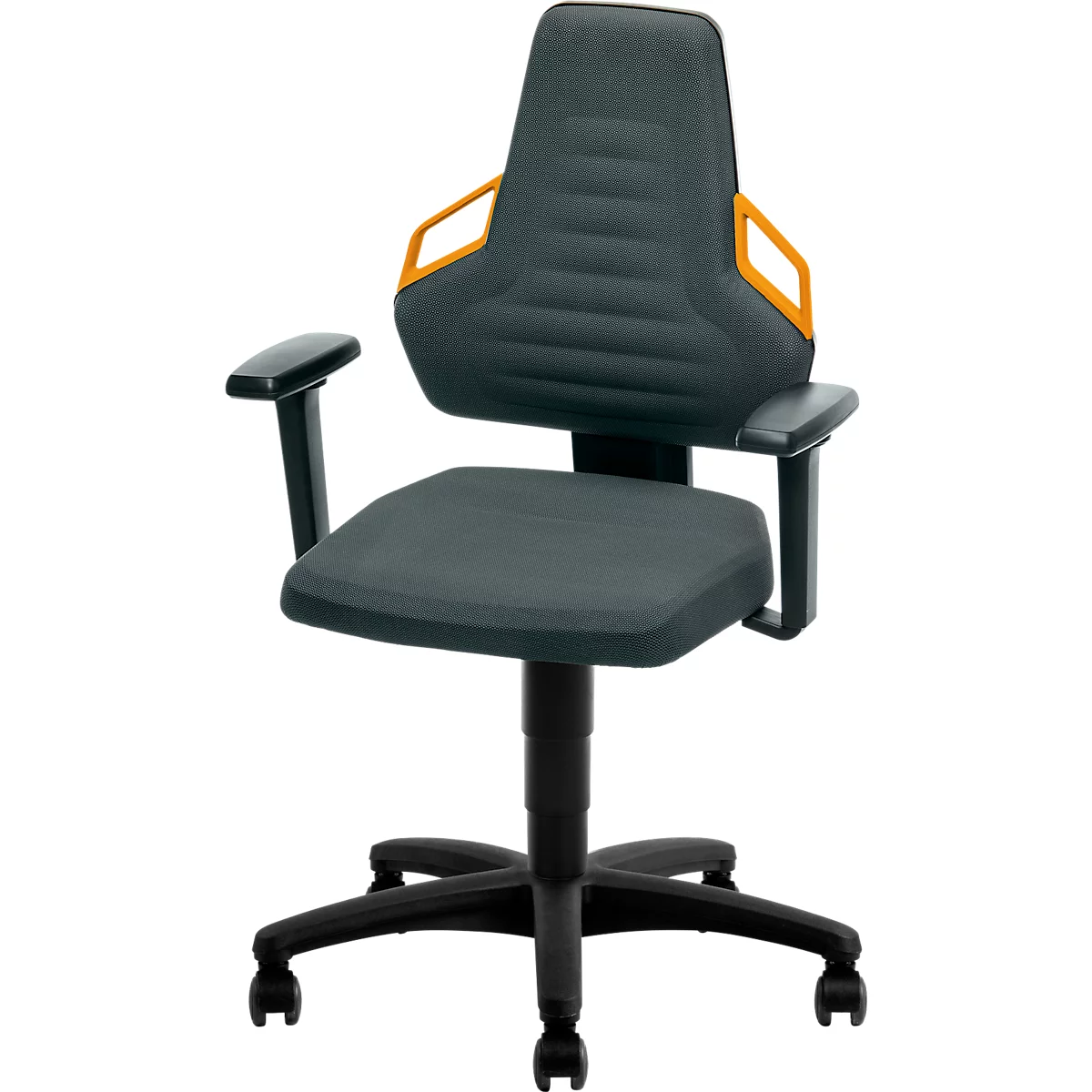 Arbeitsdrehstuhl, Rollen, Supertec schwarz, Griffe orange