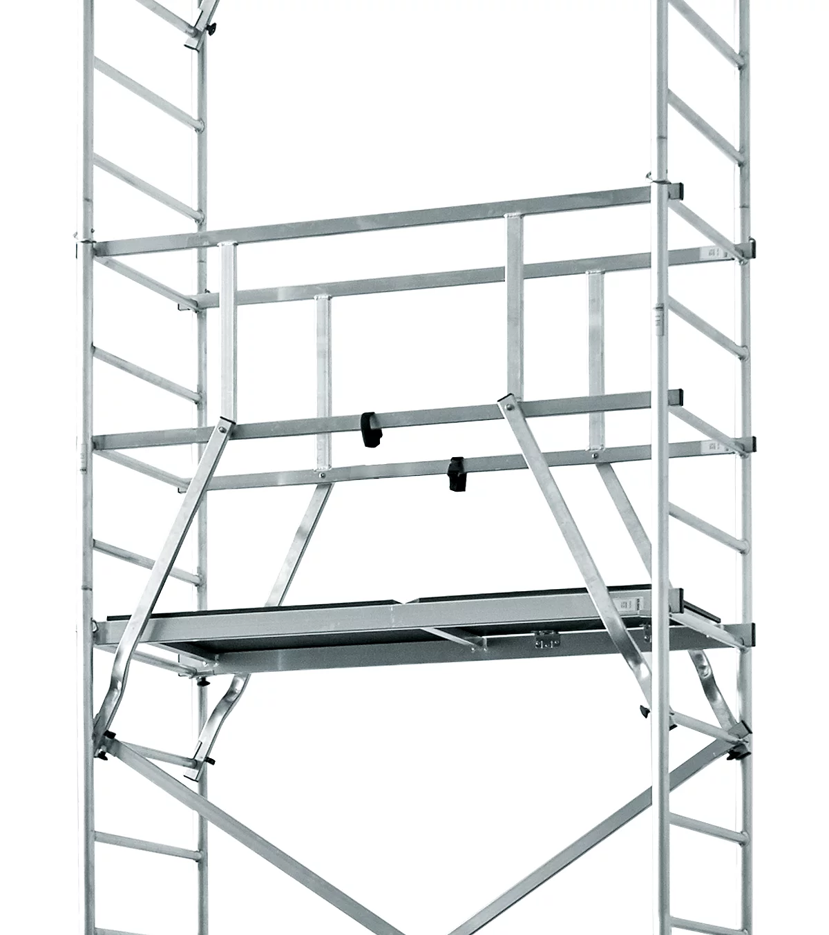 Arbeitsgerüst 1. Aufstockung MONTO® ClimTec, zusätzliche Arbeitshöhe 2 m, höhenverstellbare Belagbühne mit Luke, V-Traverse, bis 200 kg/m², Aluminium