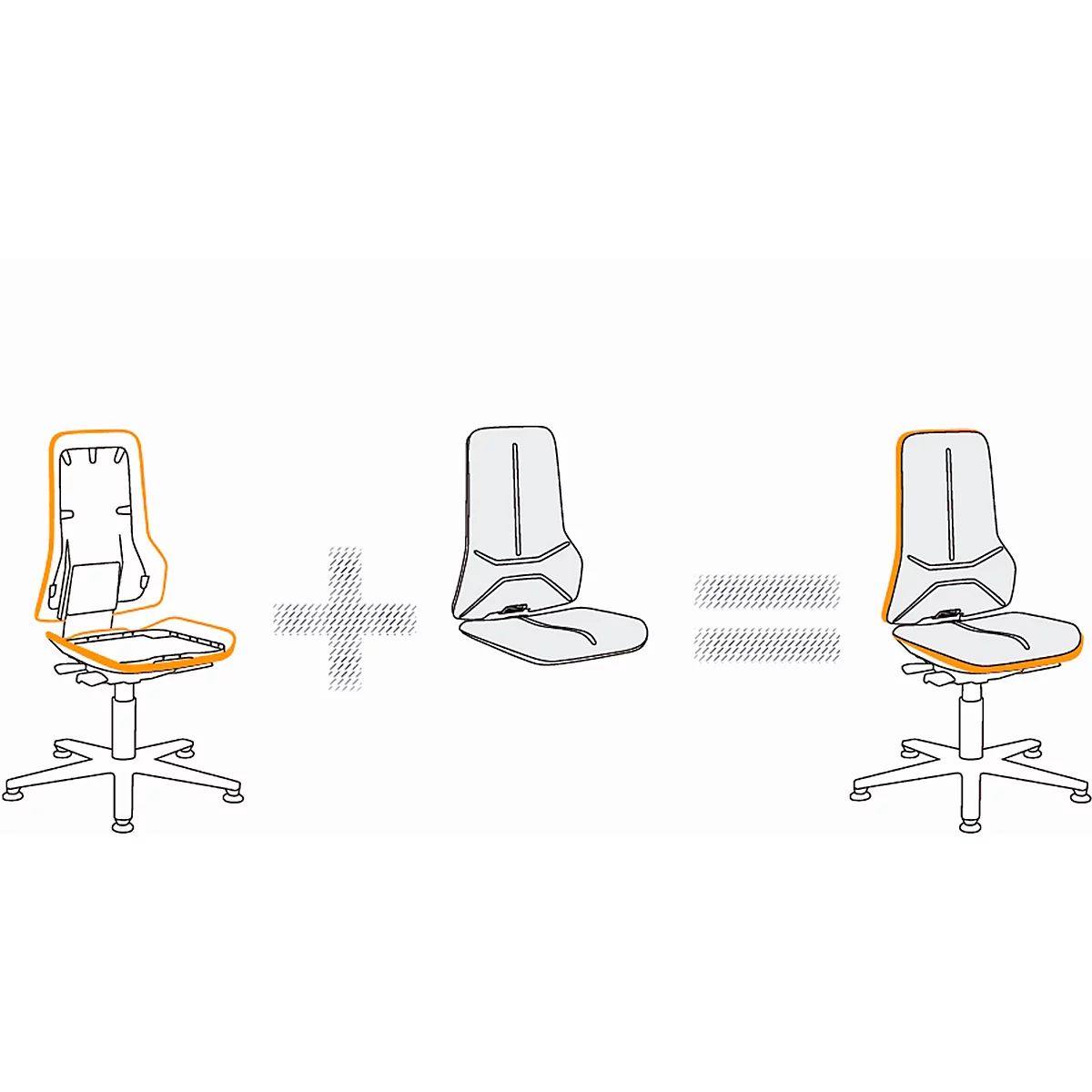 Arbeitsstuhl bimos NEON, Permanentkontakt, Grundmodell ohne Polsterelement, mit Gleitern, Flexband grau