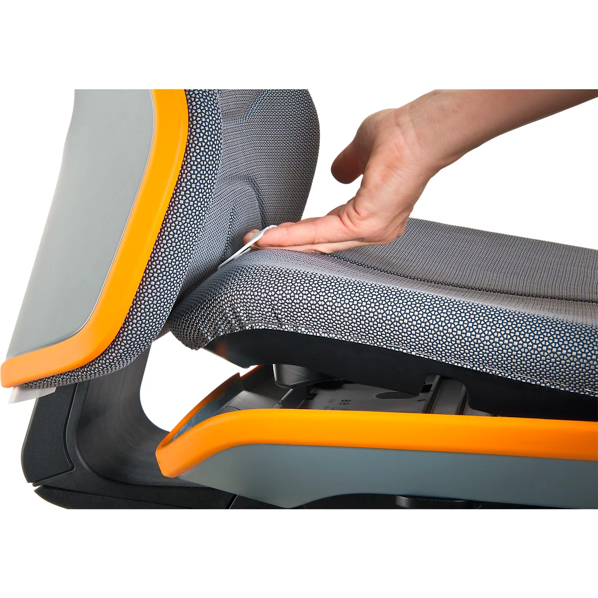 Arbeitsstuhl bimos NEON, Synchronmechanik, Grundmodell ohne Polsterelement, mit Rollen, Flexband orange