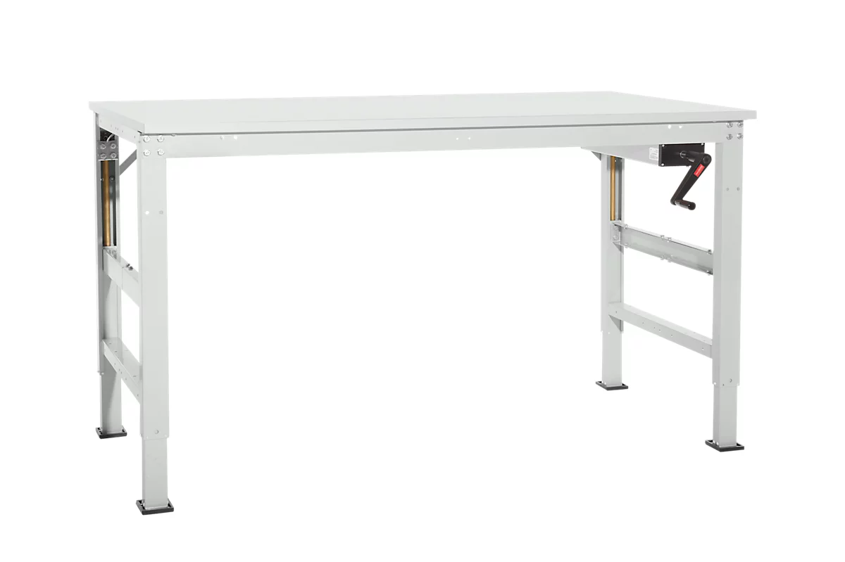 Arbeitstisch Ergo K, m. Kurbel, 1250 x 800 mm, Tischplatte Kunststoff, lichtgrau