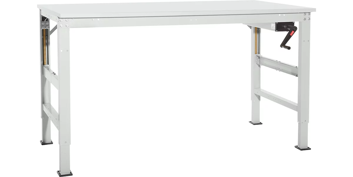Arbeitstisch Ergo K, m. Kurbel, 1250 x 800 mm, Tischplatte Melamin, lichtgrau