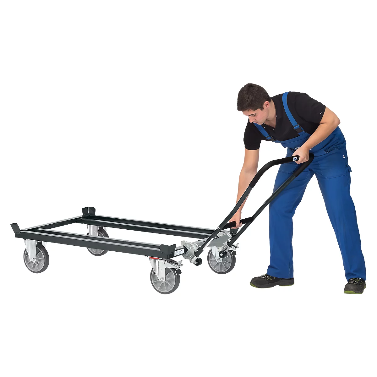 Arceau de poussée, pour châssis mobile à palettes, tube en acier, gris, à enclencher, 2 roulettes auxiliaires
