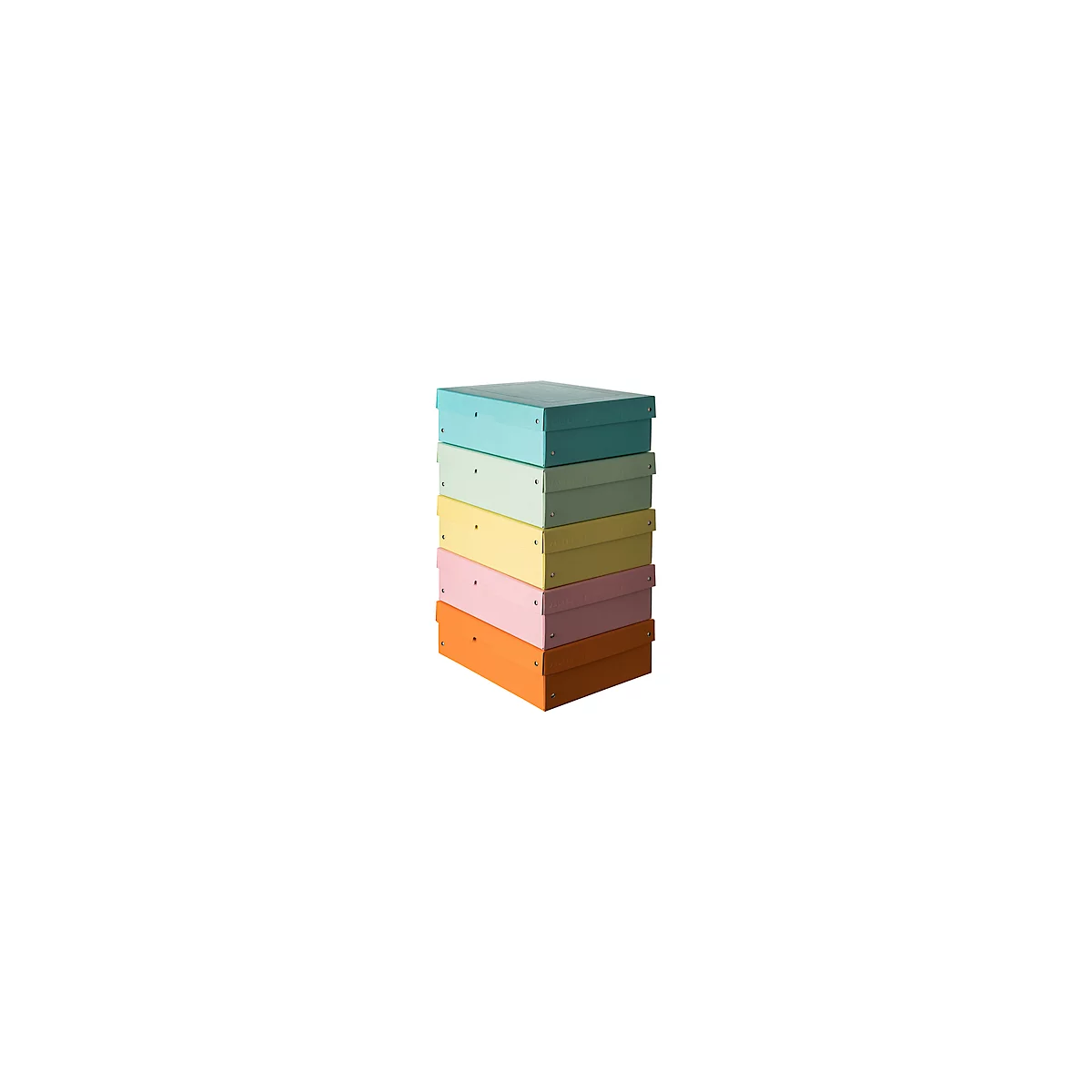 Archiefdoos Falken PURE Box Pastel A4, voor maximaal 1250 vel, met etiketveld, L 320 x B 240 x vulhoogte 100 mm, FSC® karton, geassorteerde kleuren, 5 stuks