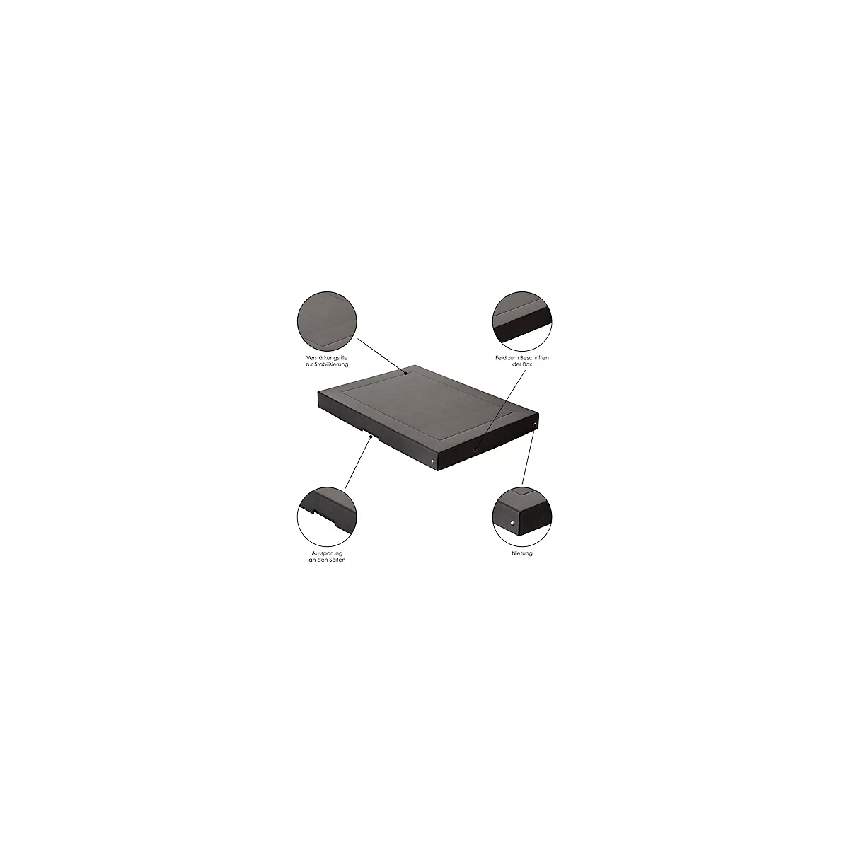 Archiefdoos Falken PURE Box Zwart A3, voor maximaal 500 vel, met etiketveld, L 440 x B 320 x vulhoogte 40 mm, Blaue Engel, FSC® karton, zwart