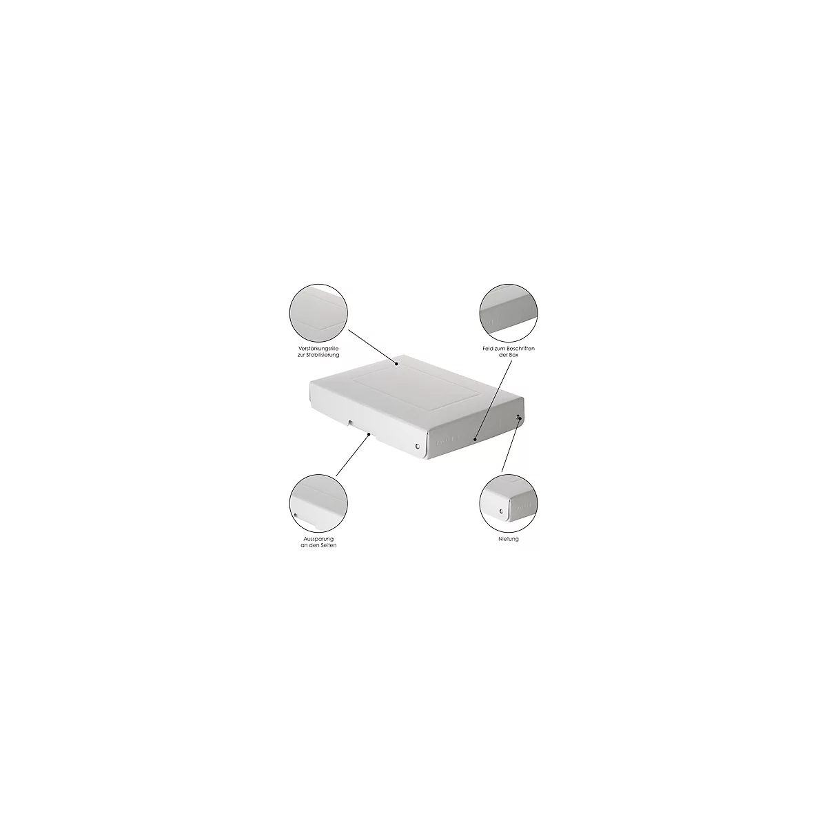 Archiefdoos Falken PureBox PRO A5, voor maximaal 500 vel, DIN ISO 16245-A, met etiketveld, L 250 x B 180 x vulhoogte 40 mm, FSC® karton, wit