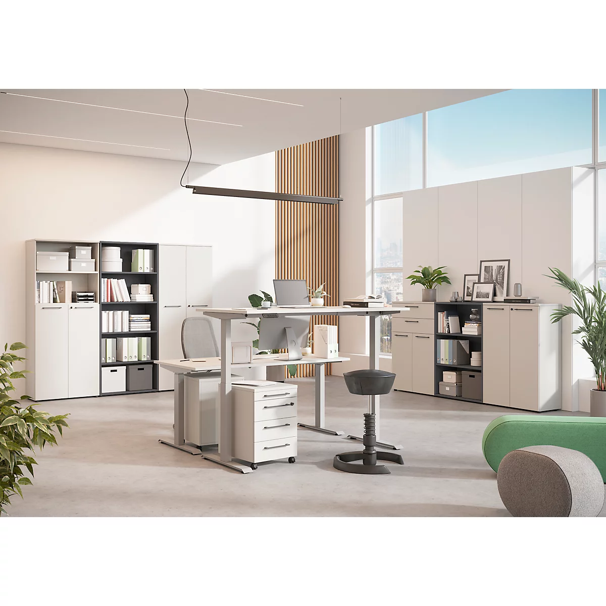 Archiefkast Agenda, 5 OH, B 800 x H 1970 x D 400 mm, 2 open vakken, afsluitbaar, lichtgrijs