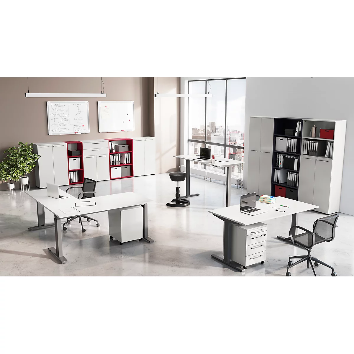 Archiefkast Agenda, 5 OH, B 800 x H 1970 x D 400 mm, 2 open vakken, afsluitbaar, lichtgrijs