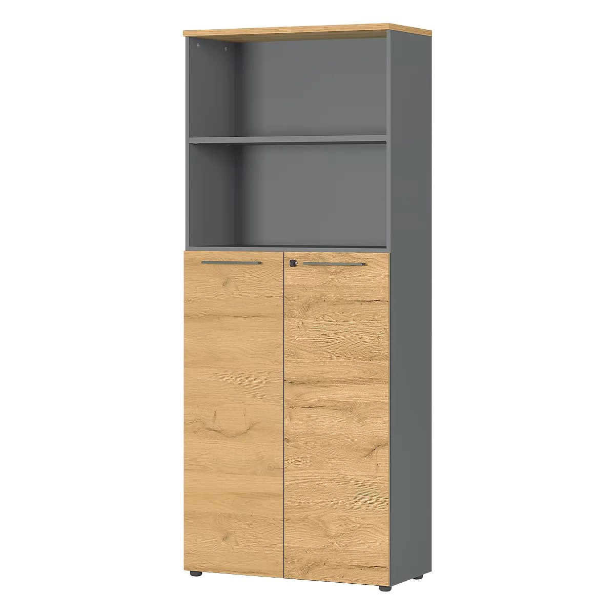 Archiefkast Agenda Home, 5 OH, B 800 x D 400 x H 1970 mm 2 open vakken, afsluitbaar, grafiet/eik.