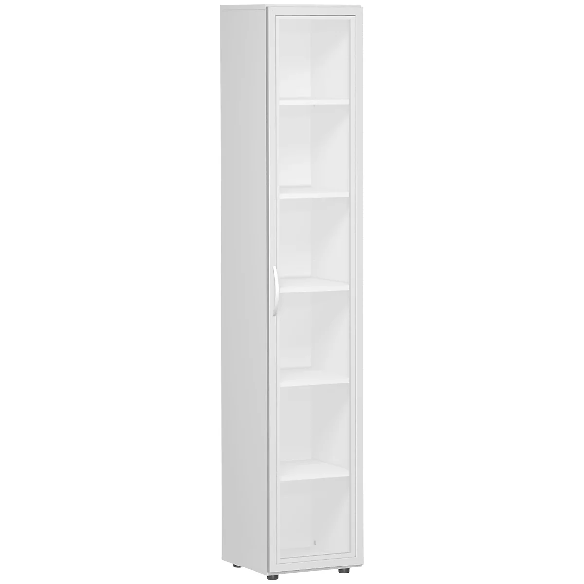 Archiefkast ALICANTE, 6 ordnerhoogten, 5 legborden, glasdeur links, B 400 x D 400 x H 2160 mm,