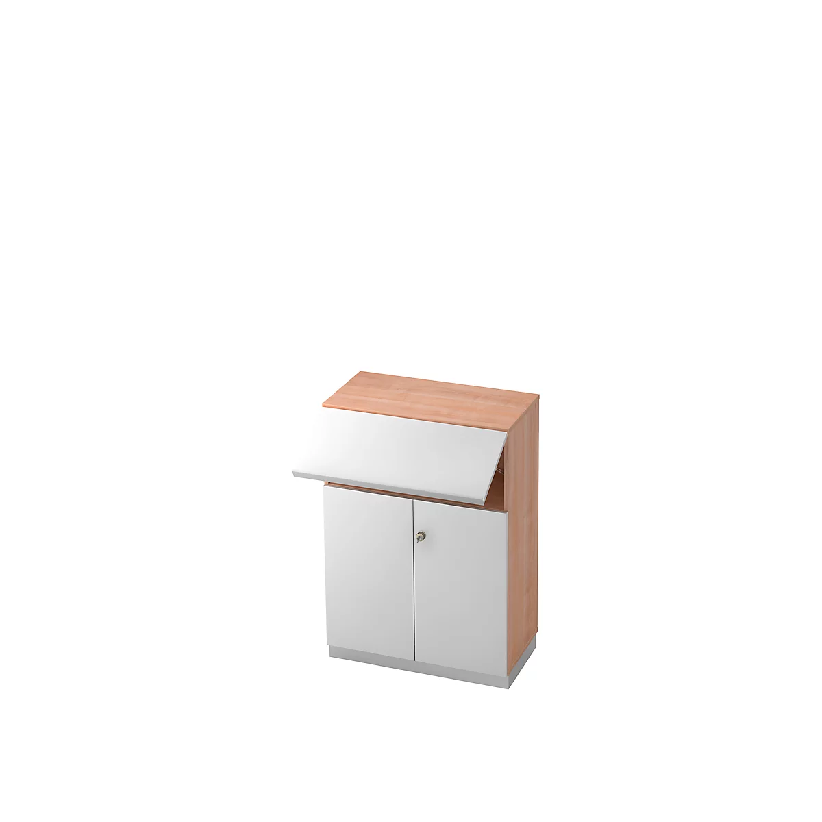 Archiefkast met veiligheidsklep, 3 ordnerhoogten, B 800 x D 420 mm, notenhoutpatroon/zilver
