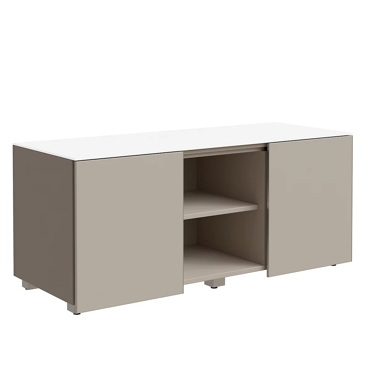 Archivador múltiple SOLUS PLAY, 2 puertas correderas, 2 compartimentos abiertos, sin tiradores, An 1350 x P 523 x Al 583 mm, gris piedra