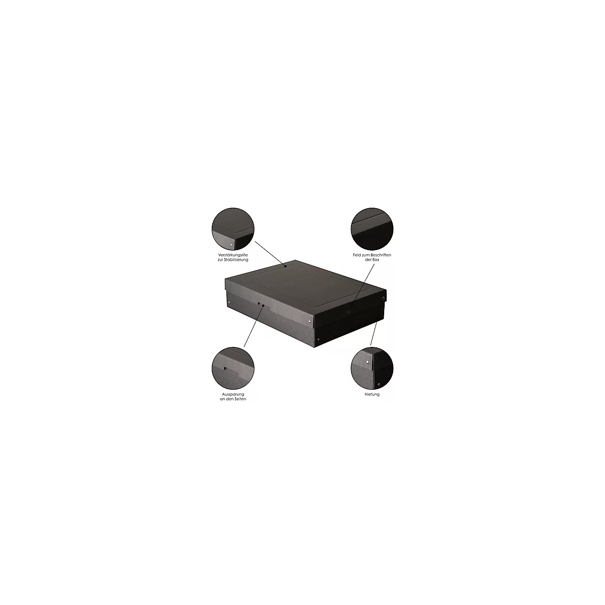 Archivbox Falken PURE Box Black A3, für bis zu 1250 Blatt, mit Beschriftungsfeld, L 440 x B 320 x Füllhöhe 100 mm, Blauer Engel, FSC®-Pappe, schwarz