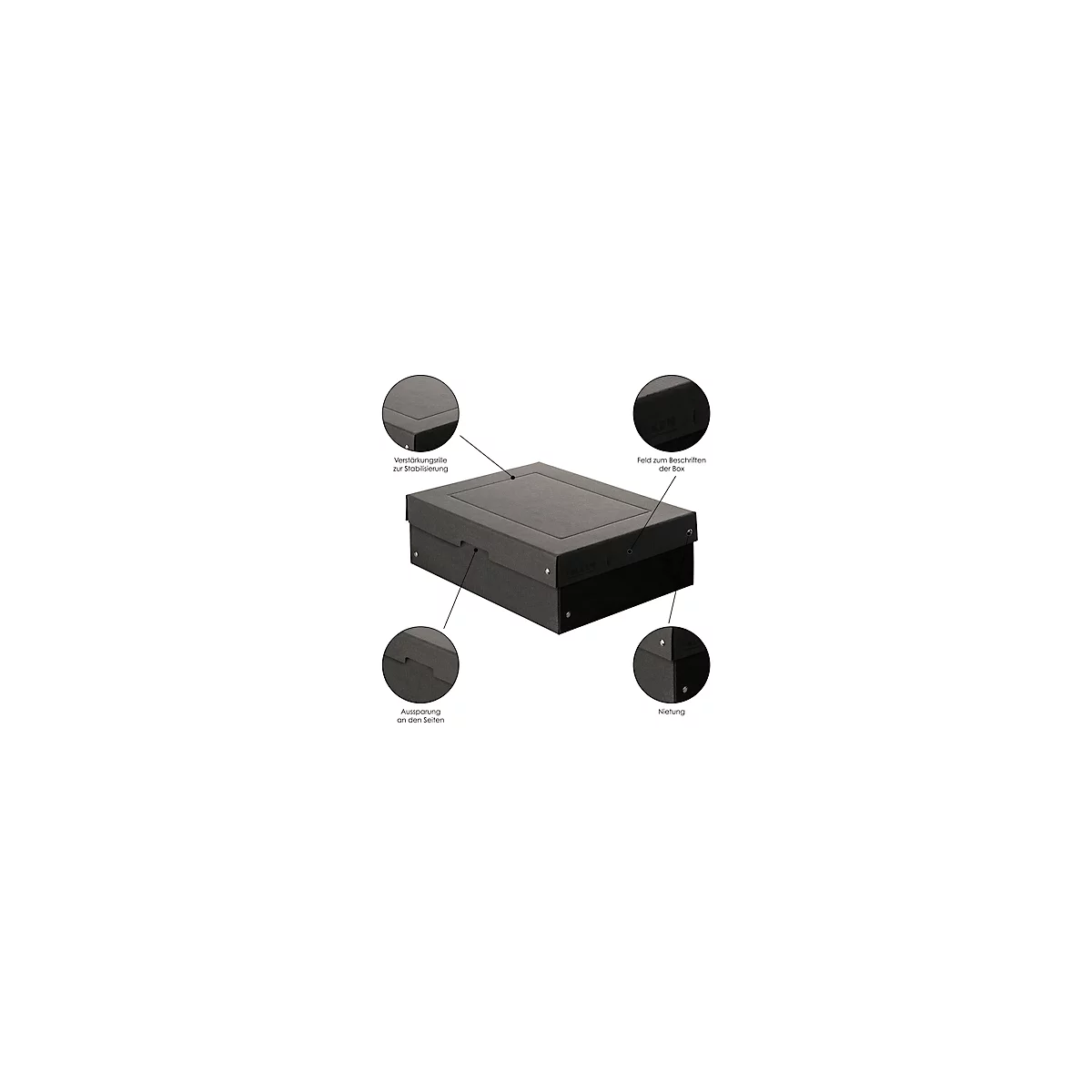 Archivbox Falken PURE Box Black A4, für bis zu 1250 Blatt, mit Beschriftungsfeld, L 320 x B 240 x Füllhöhe 100 mm, Blauer Engel, FSC®-Pappe, schwarz