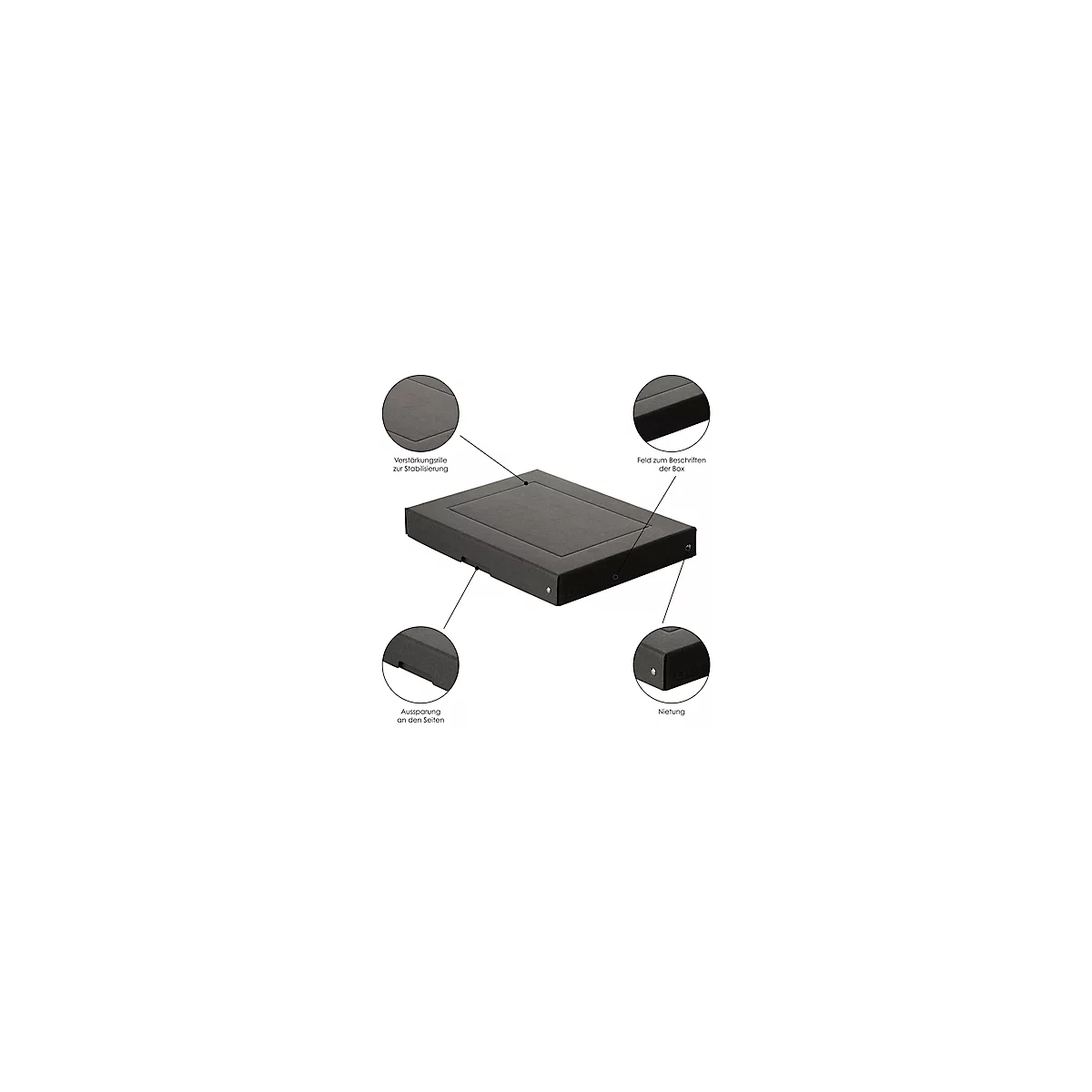 Archivbox Falken PURE Box Black A4, für bis zu 500 Blatt, mit Beschriftungsfeld, L 320 x B 240 x Füllhöhe 40 mm, Blauer Engel, FSC®-Pappe, schwarz