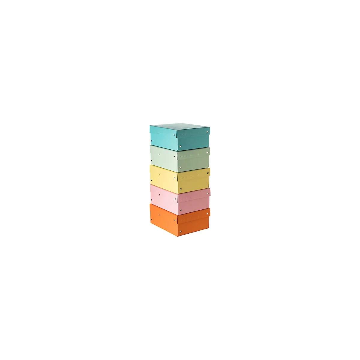 Archivbox Falken PURE Box Pastell A5, für bis zu 1250 Blatt, mit Beschriftungsfeld, L 250 x B 180 x Füllhöhe 100 mm, FSC®-Pappe, farbsortiert, 5 Stück