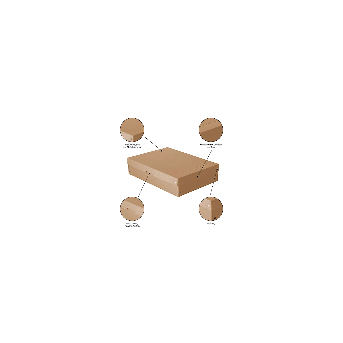 Archivbox Falken PureBox Nature A3, für bis zu 1250 Blatt, mit Beschriftungsfeld, L 440 x B 320 x Füllhöhe 100 mm, FSC®-Pappe, braun