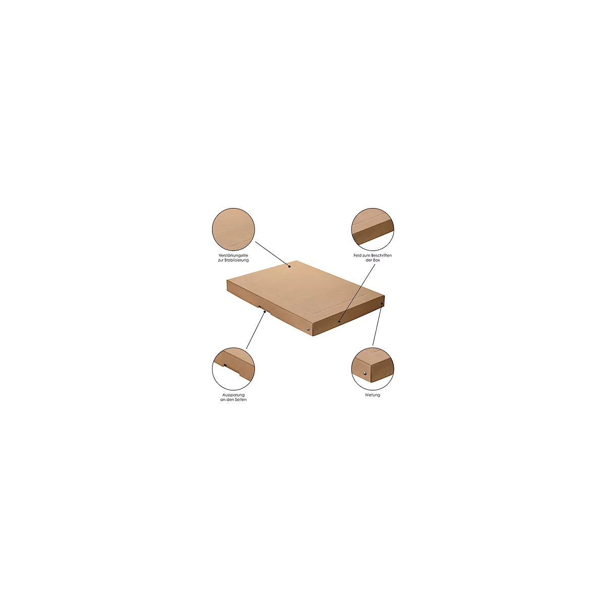 Archivbox Falken PureBox Nature A3, für bis zu 500 Blatt, mit Beschriftungsfeld, L 440 x B 320 x Füllhöhe 40 mm, FSC®-Pappe, braun