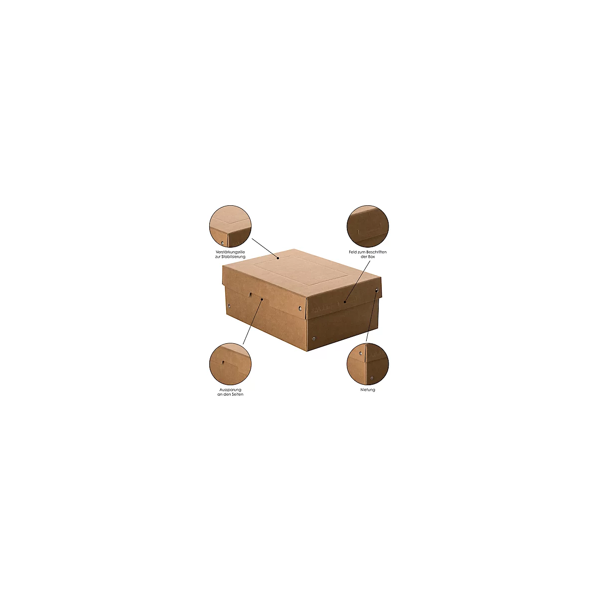 Archivbox Falken PureBox Nature A5, für bis zu 1250 Blatt, mit Beschriftungsfeld, L 250 x B 180 x Füllhöhe 100 mm, FSC®-Pappe, braun
