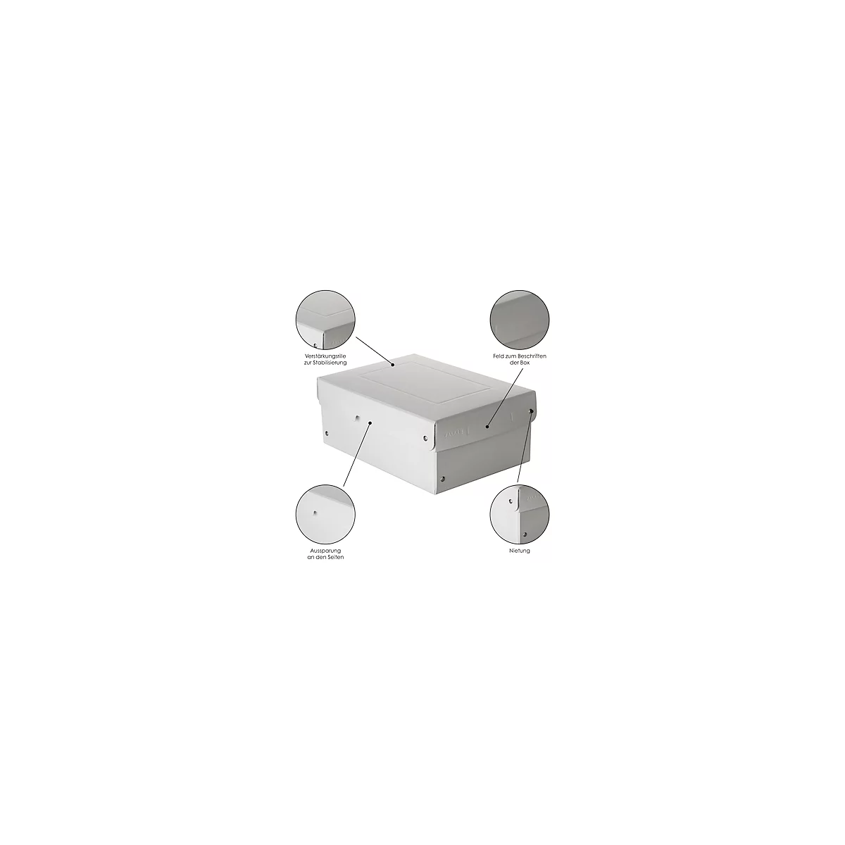 Archivbox Falken PureBox PRO A5, für bis zu 1250 Blatt, DIN ISO 16245-A, mit Beschriftungsfeld, L 250 x B 180 x Füllhöhe 100 mm, FSC®-Pappe, weiß