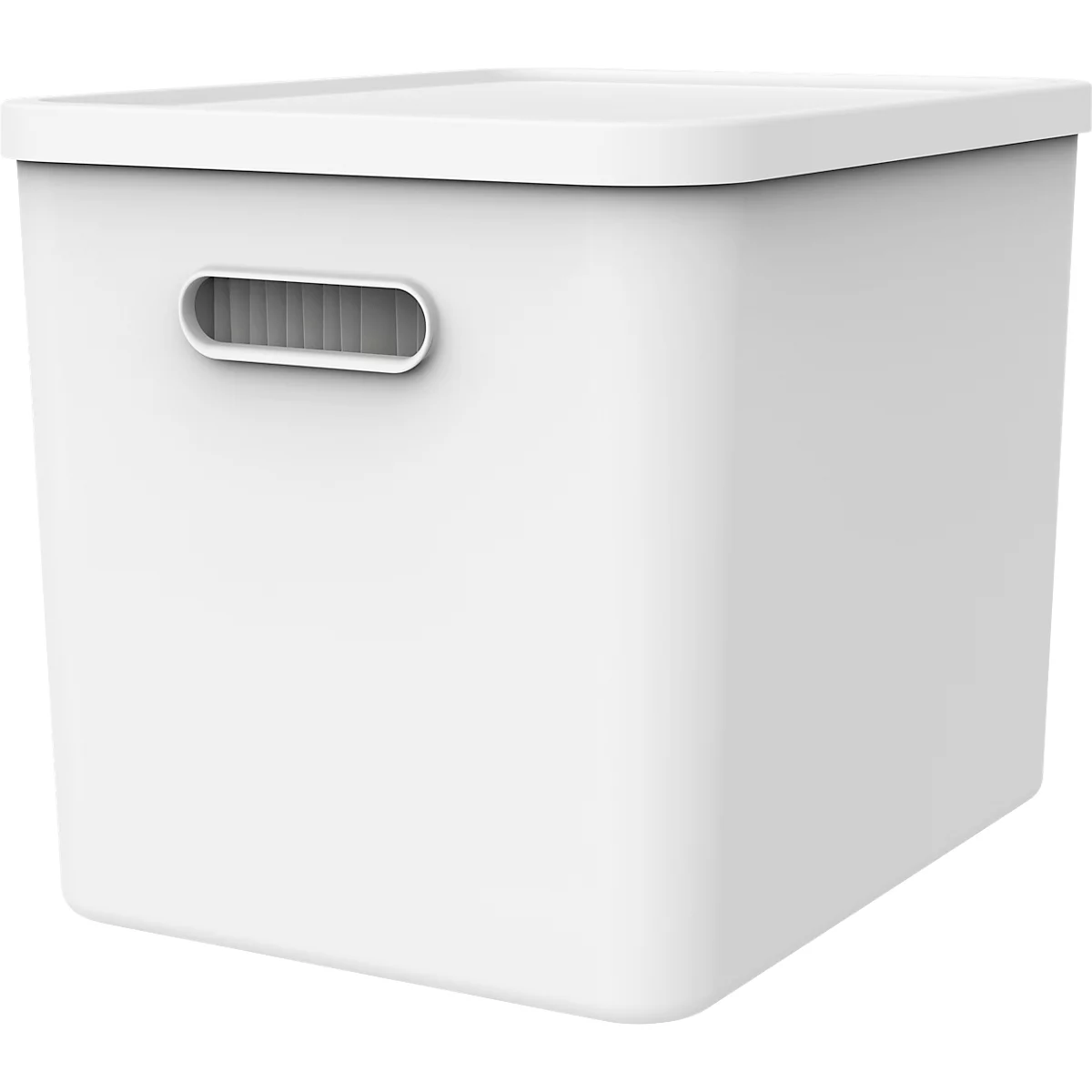 Archivbox Rotho My Paper, stapelbar, bis 23 kg, 10 Hängemappen, abnehmbarer Deckel, Grifflöcher, L 370 x B 290 x H 295 mm, Recycling-Kunststoff, weiss