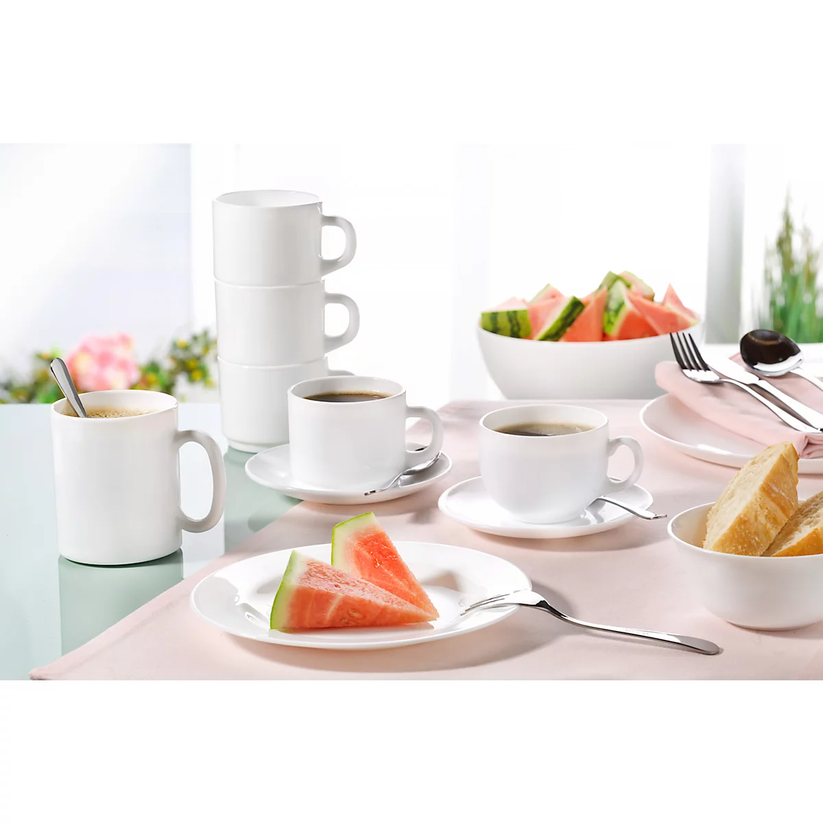 Arcoroc Everyday Kaffeetasse 0,22 l Hartglas, weiß, stapelbar, H 65 mm – modern & robust, 6er Set