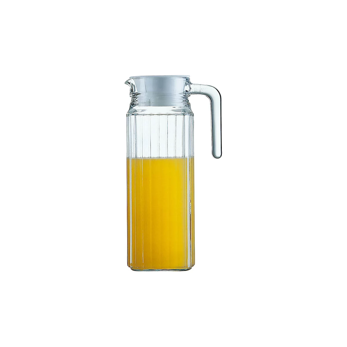 Arcoroc QUADRO Krug 1,1 L – schlankes Design passt in jede Kühlschranktür, weisser Kunststoffdeckel, 244 × 89 mm