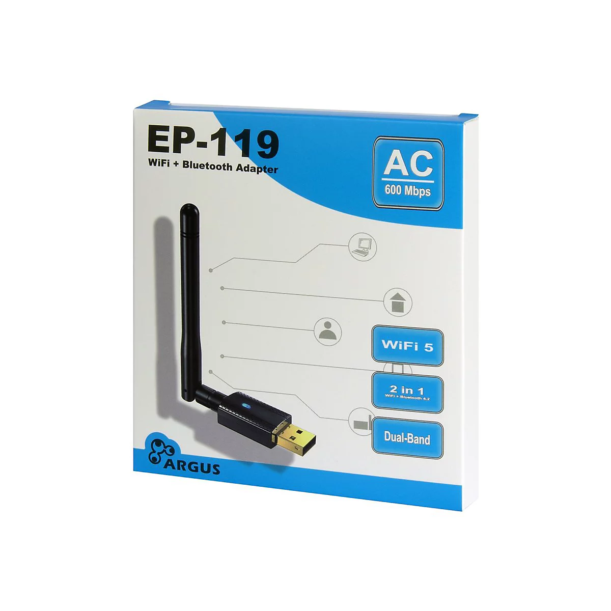 Argus EP-119 - Netzwerkadapter - USB 2.0 - Wi-Fi 5, Bluetooth 4.2