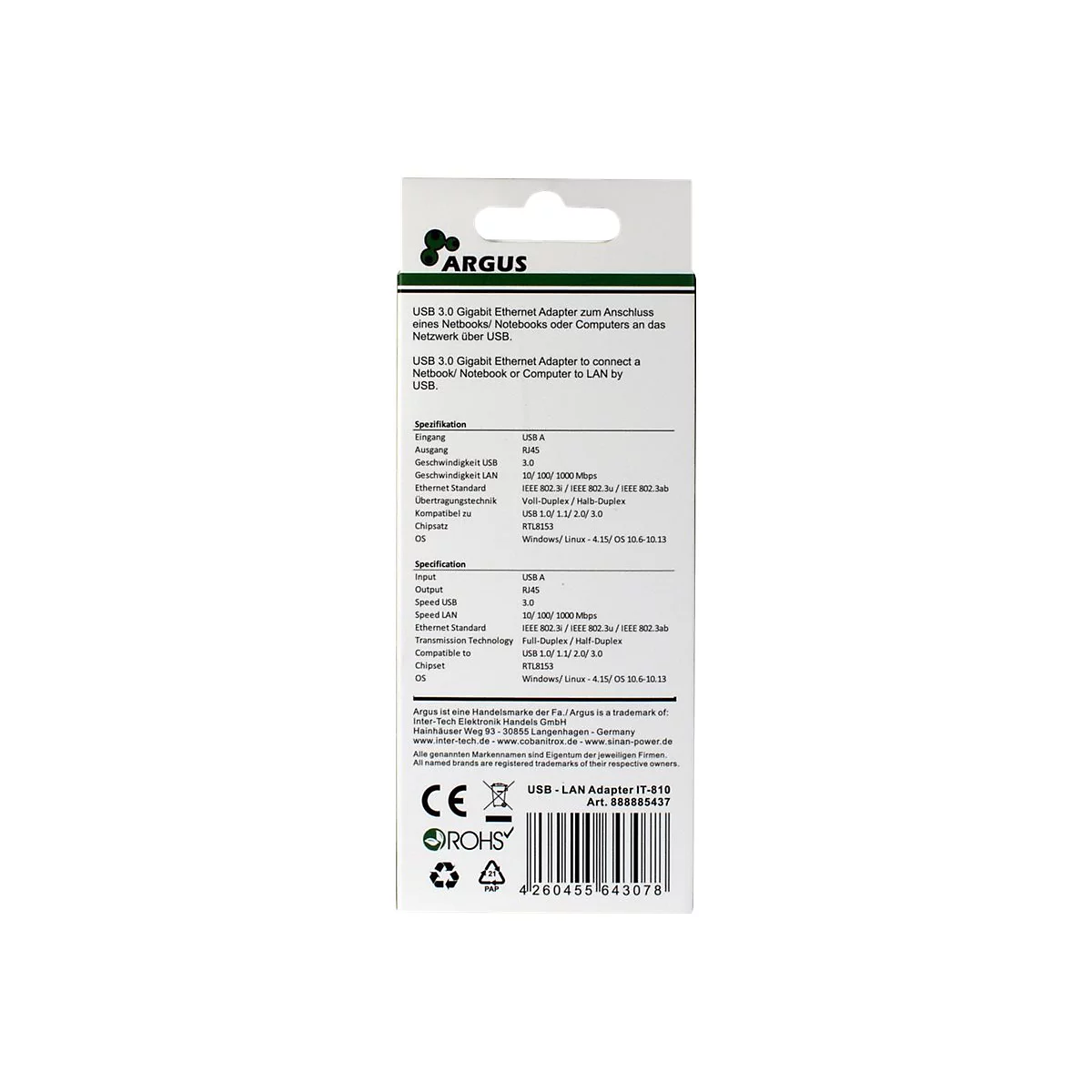 Argus IT-810 - Netzwerkadapter - USB 3.0 - Gigabit Ethernet