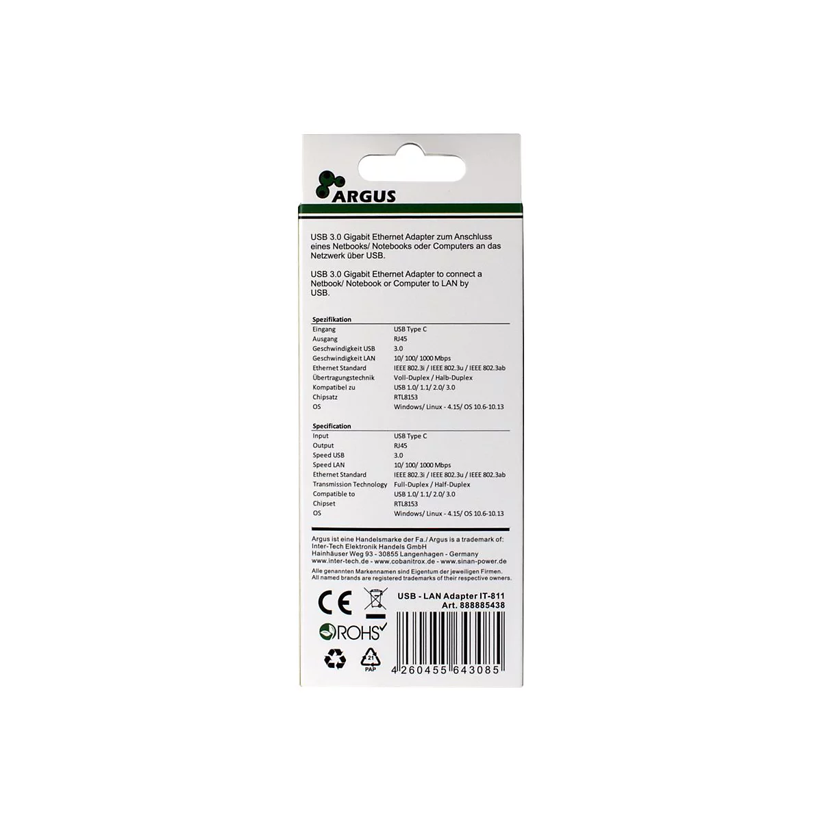 Argus IT-811 - Netzwerkadapter - USB-C - Gigabit Ethernet
