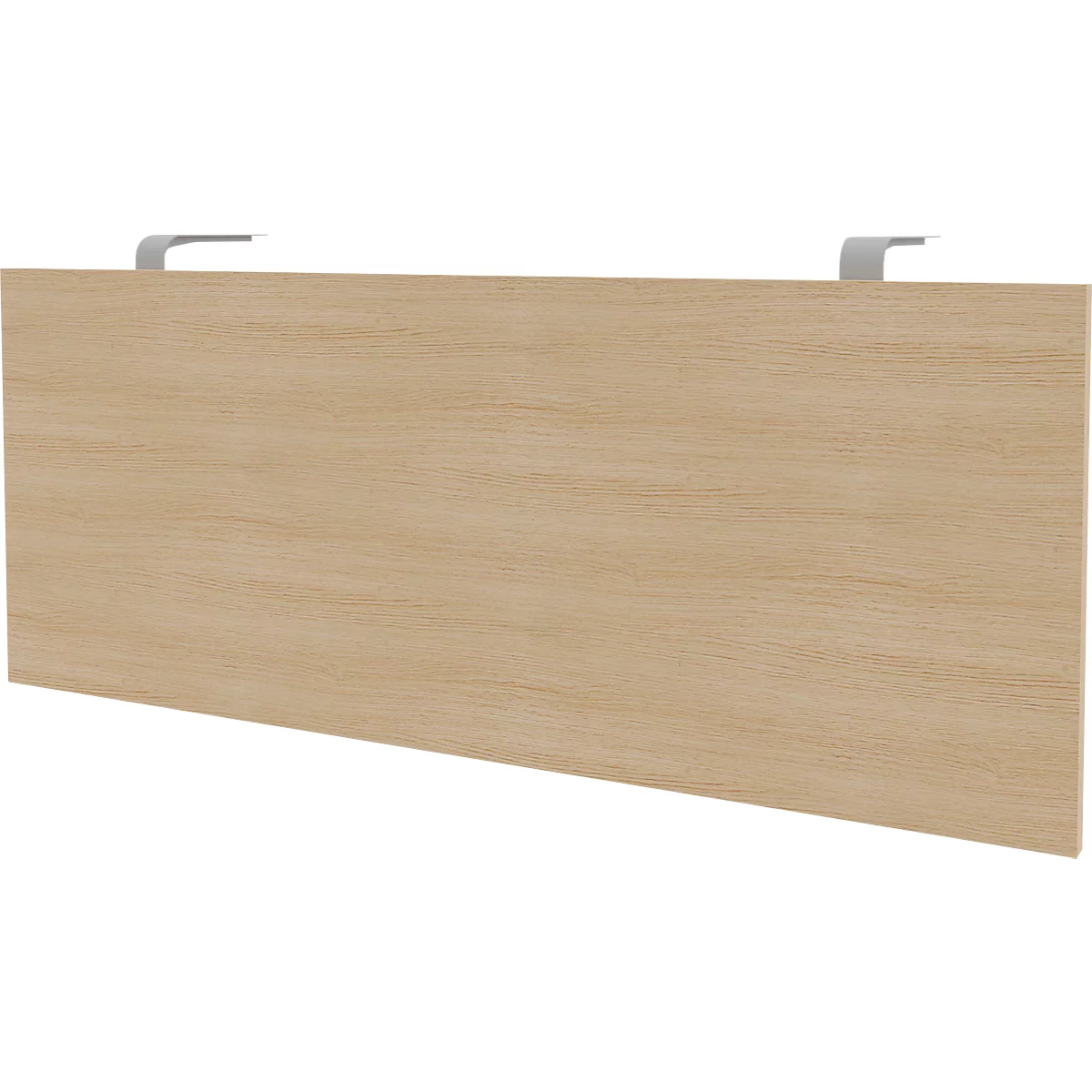 Light brown wooden board with two silver brackets.