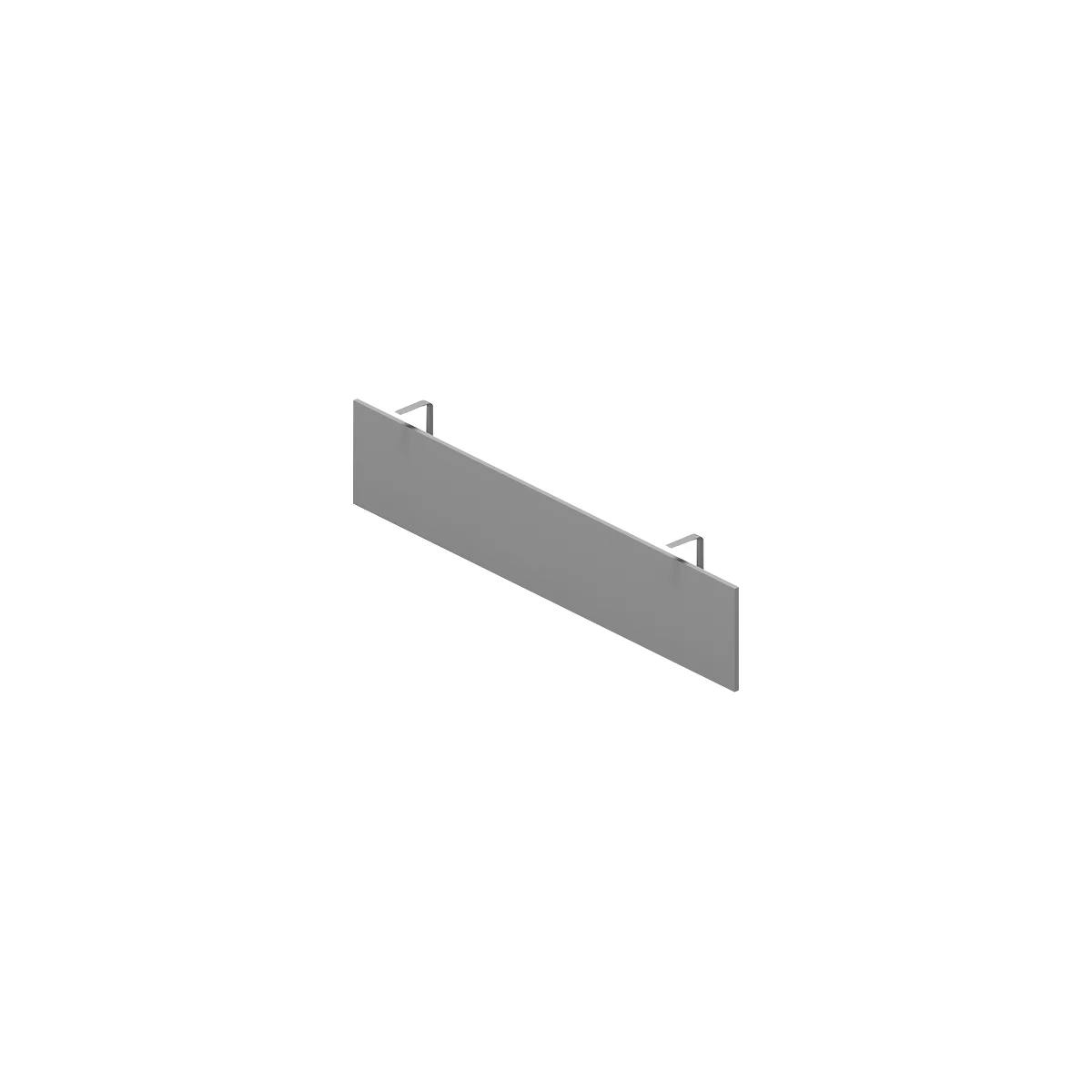 Gray rectangular panel with two hooks for hanging.