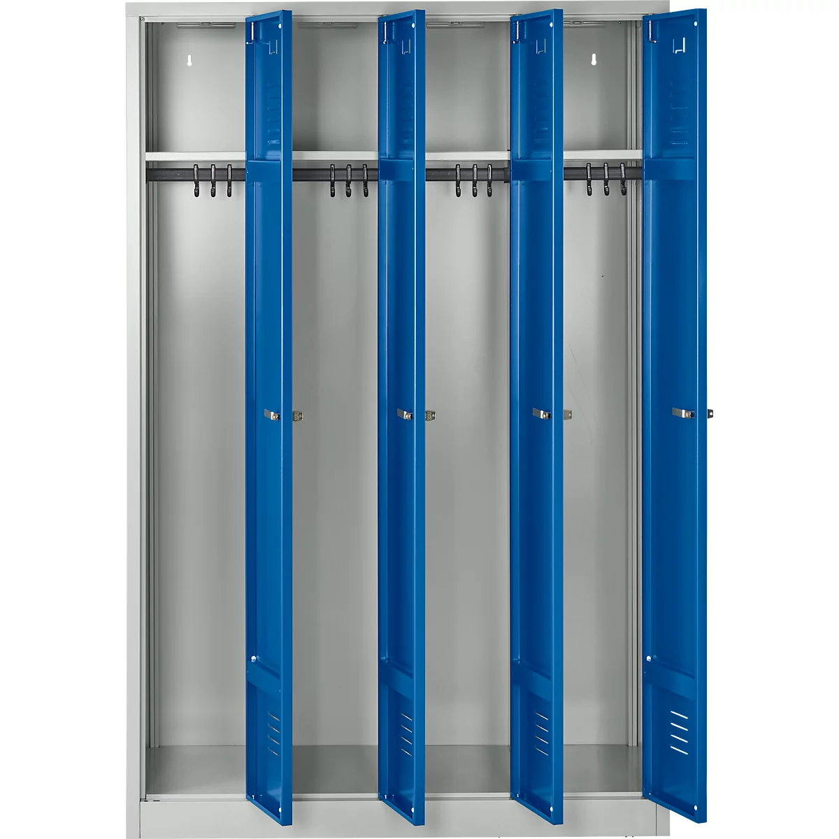 Armario, 4 puertas, ancho 1170 x alto 1800 mm, cerradura de cilindro, gris claro/azul genciana