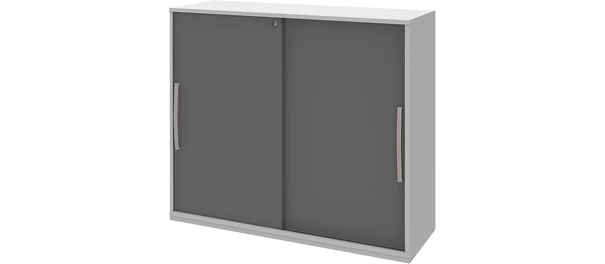 Armario adicional de puertas correderas BARI, 4 estantes, cerradura, tabique central, An 1200 x P 430 x Al 1117 mm, gris claro/antracita