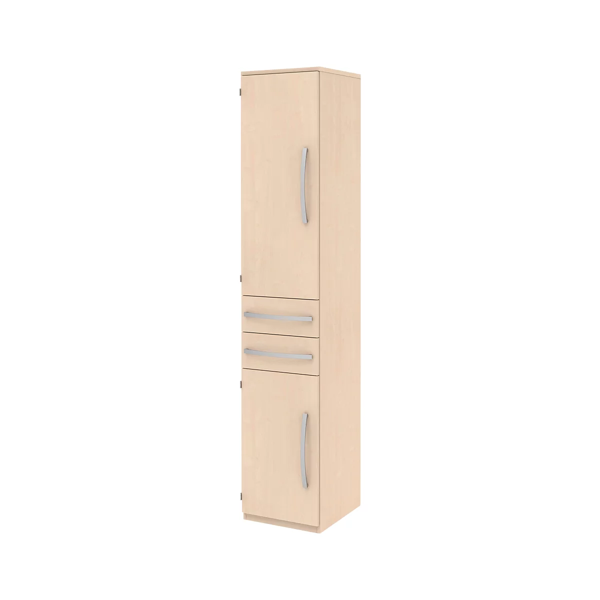 Armario archivador BARI, 6 AA, 3 estantes, 2 cajones, bisagra de puerta a la izquierda, An 427 x P 430 x Al 2174 mm, arce/arce/aluminio