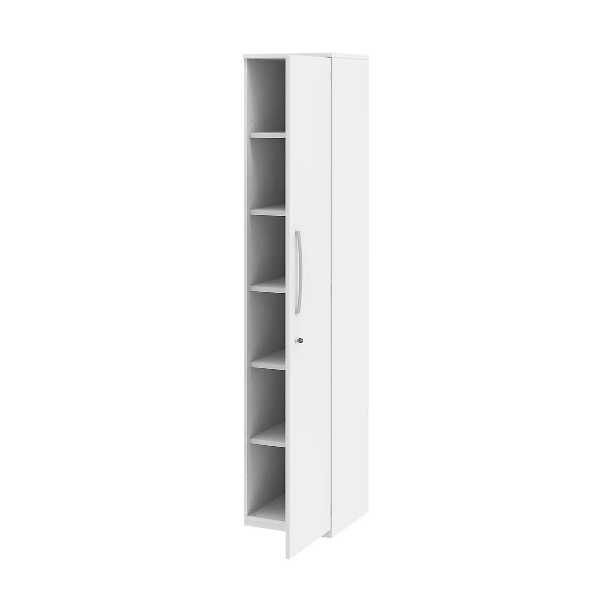 Armario archivador BARI, 6 alturas de archivo, 5 estantes, cerradura, bisagra de puerta a la derecha, An 427 x P 430 x Al 2174 mm, blanco