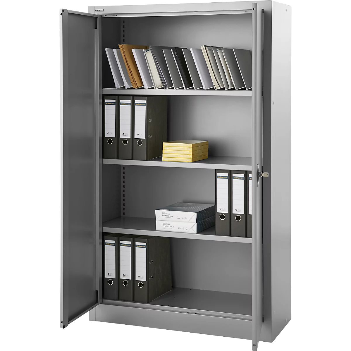 Armario archivador Schäfer Shop Select, con cerradura, altura 1585 mm, anchura 950 mm, aluminio blanco RAL 9006