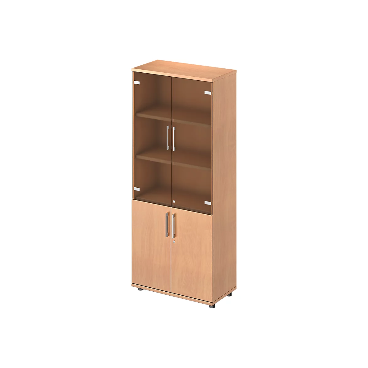 Armario combinado Schäfer Shop Genius TETRIS WOOD, 5 OH, H 1910 mm puertas de cristal y abatibles, altura incl. deslizadores, acabado de haya