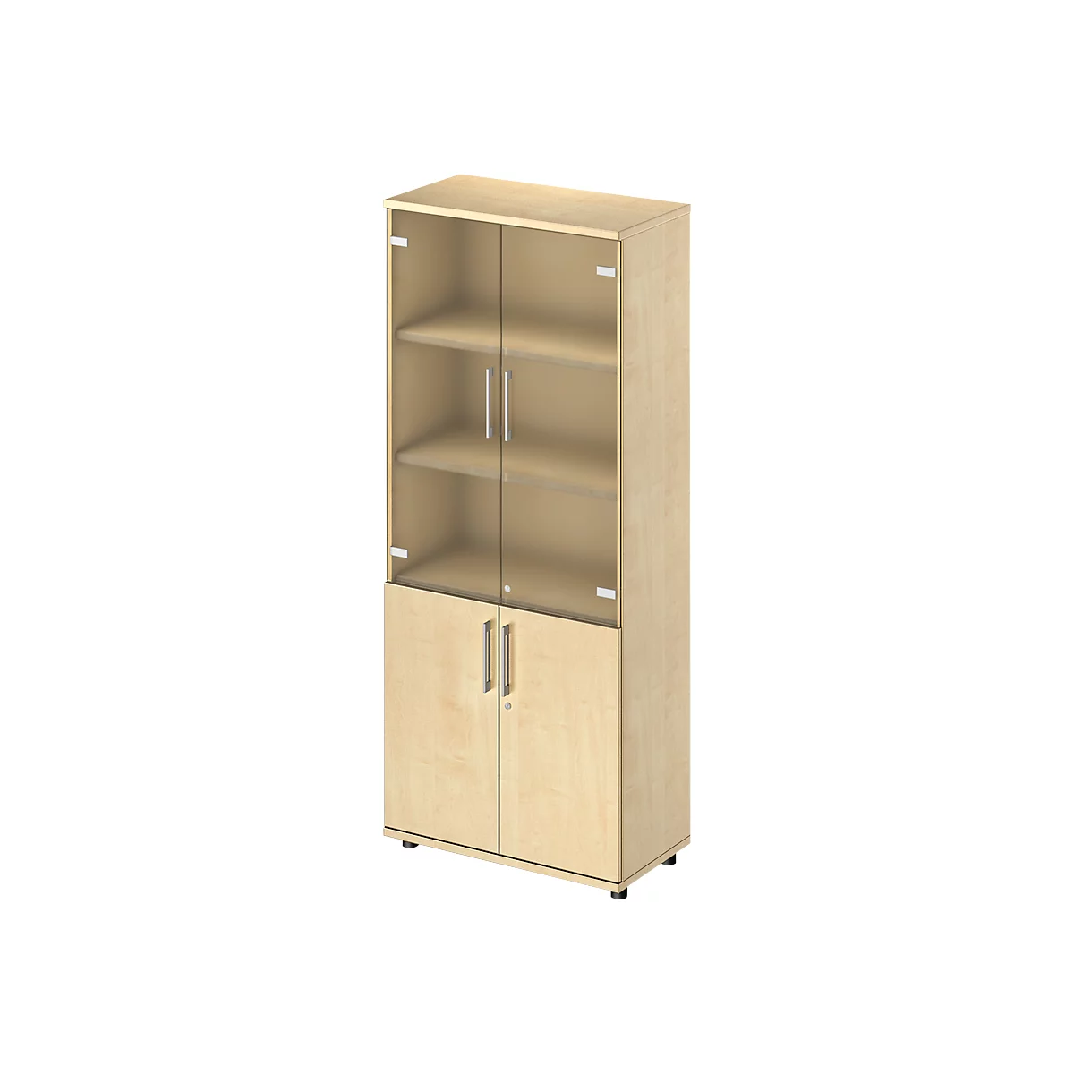 Armario combinado Schäfer Shop Genius TETRIS WOOD, 5 OH, H 1910 mm puertas de cristal y abatibles, altura incl. guías, acabado arce