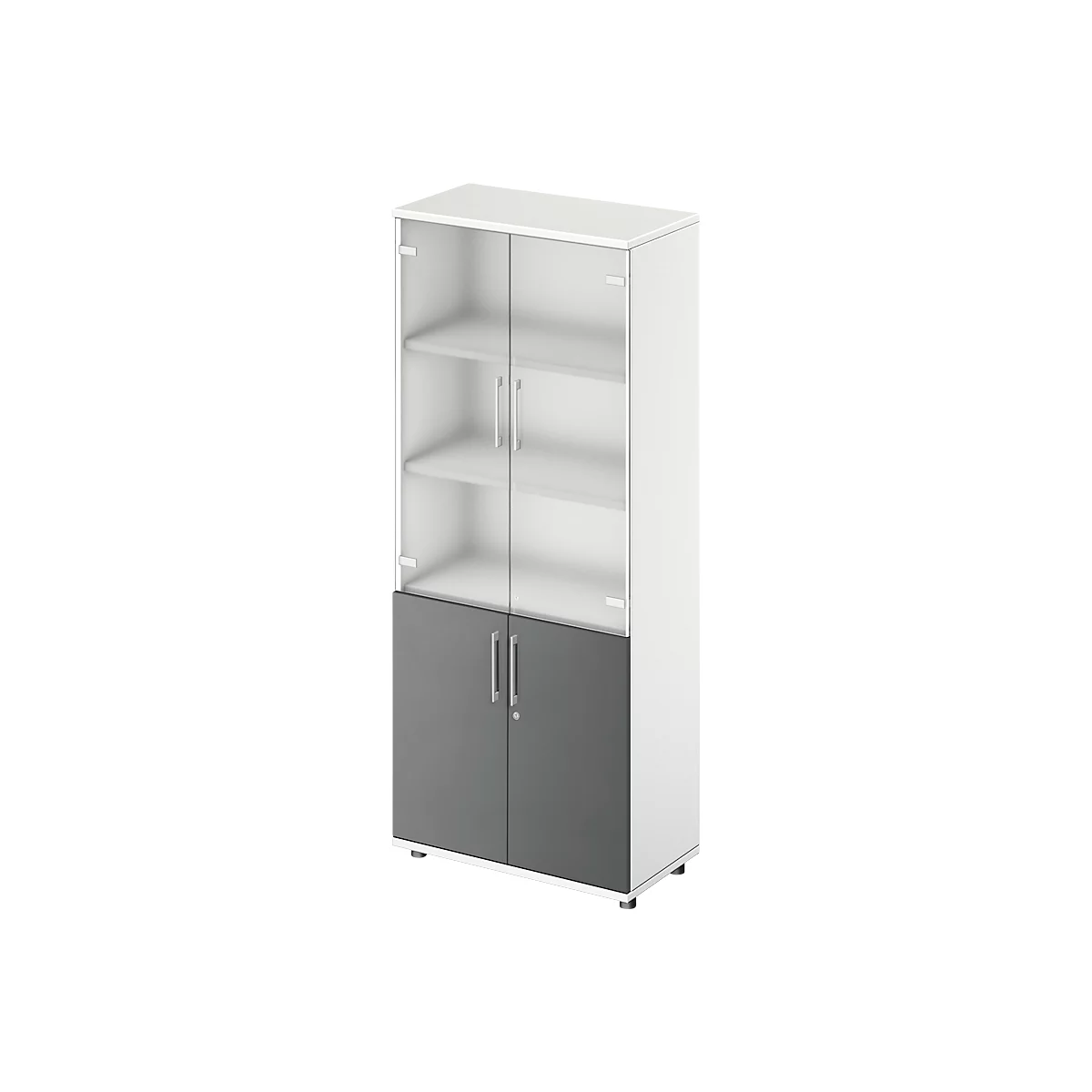 Armario combinado Schäfer Shop Genius TETRIS WOOD, 5 OH, H 1910 mm puertas de cristal y abatibles, altura incl. guías, blanco/grafito