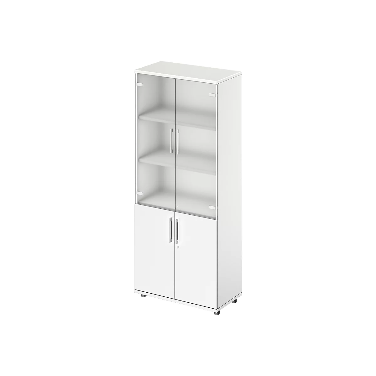 Armario combinado Schäfer Shop Genius TETRIS WOOD, 5 OH, H 1910 mm puertas de cristal y abatibles, altura incl. guías, blanco