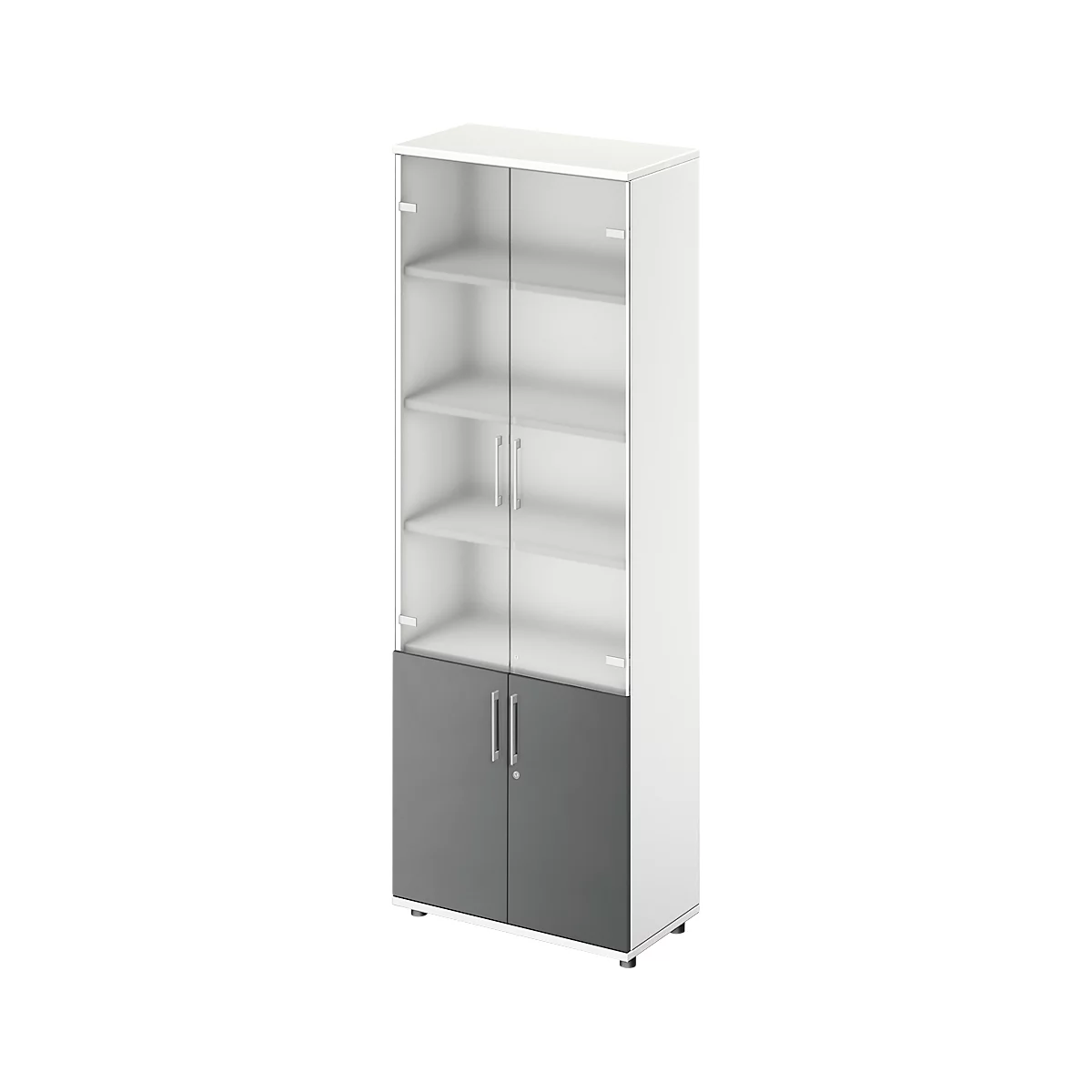 Armario combinado Schäfer Shop Genius TETRIS WOOD, 6 OH, H 2270 mm puertas de cristal y abatibles, altura incl. guías, blanco/grafito