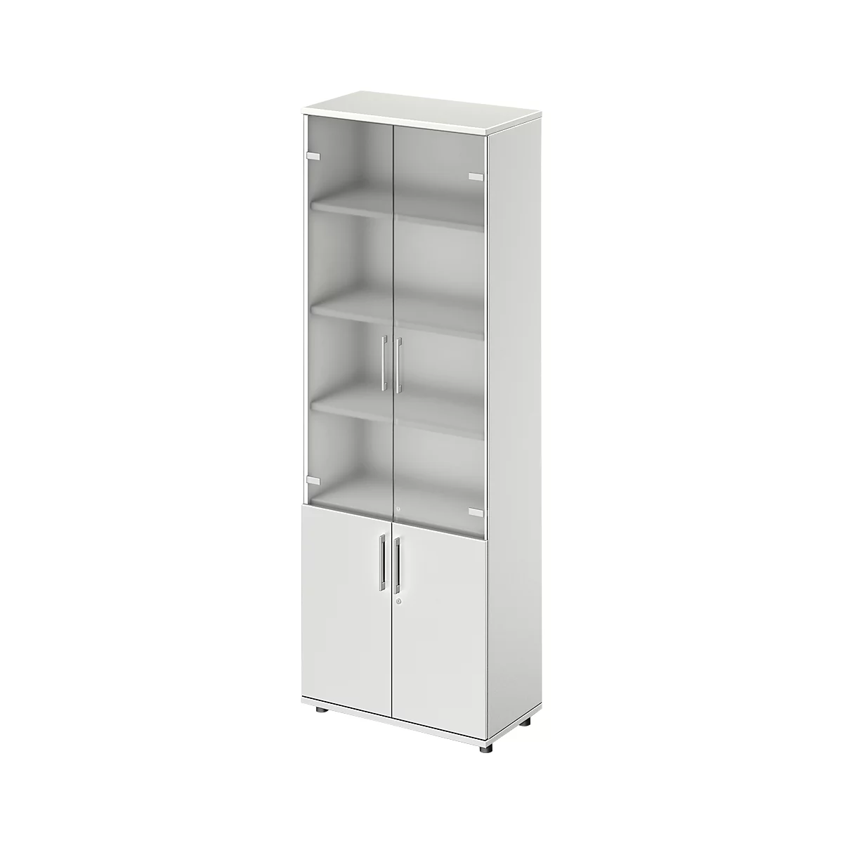 Armario combinado Schäfer Shop Genius TETRIS WOOD, 6 OH, H 2270 mm puertas de cristal y abatibles, altura incl. guías, gris claro