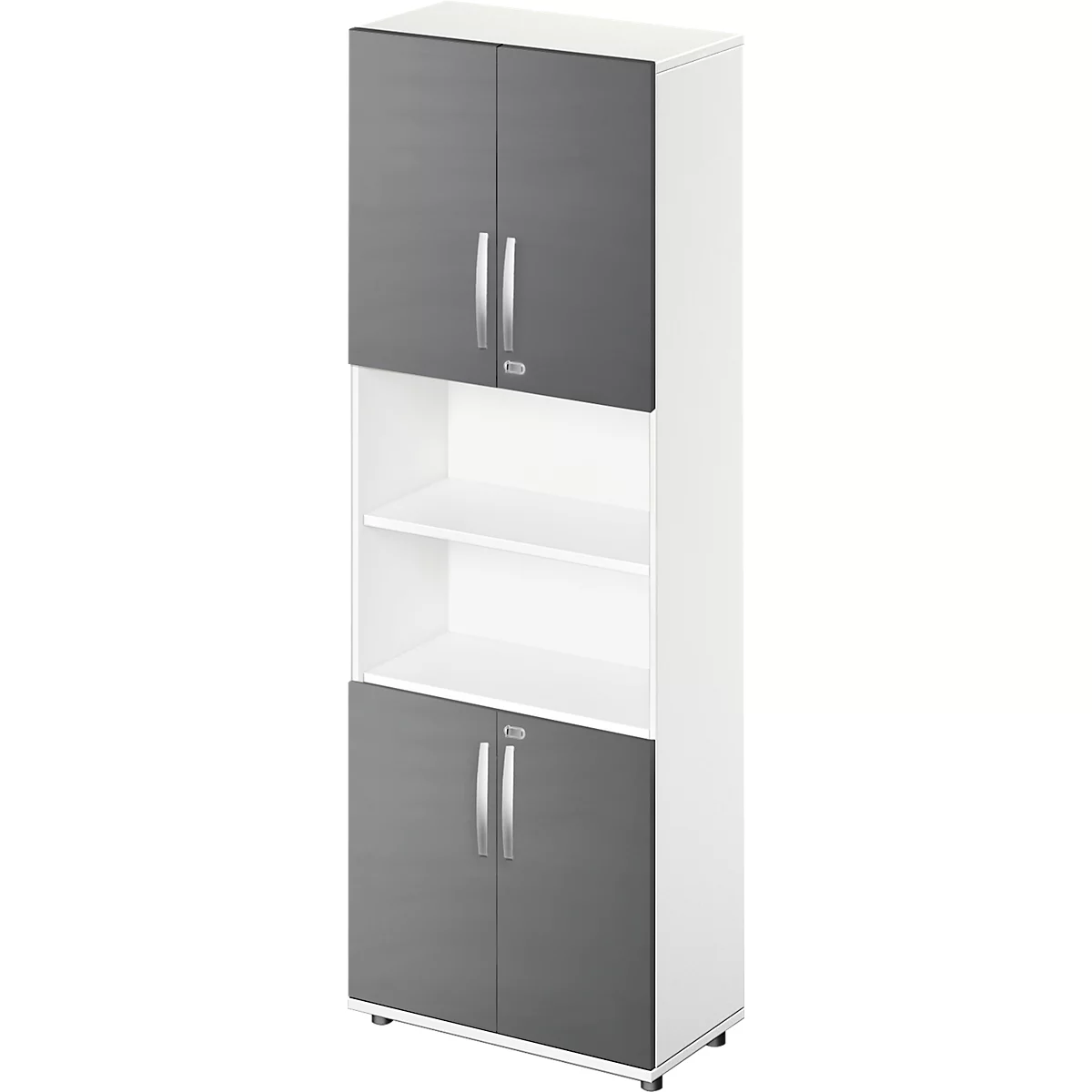 Armario combinado Schäfer Shop Select LOGIN, arriba y abajo 2 alturas de archivador con puerta, balda central, An 800 x P 420 x Al 2240 mm, blanco/grafito