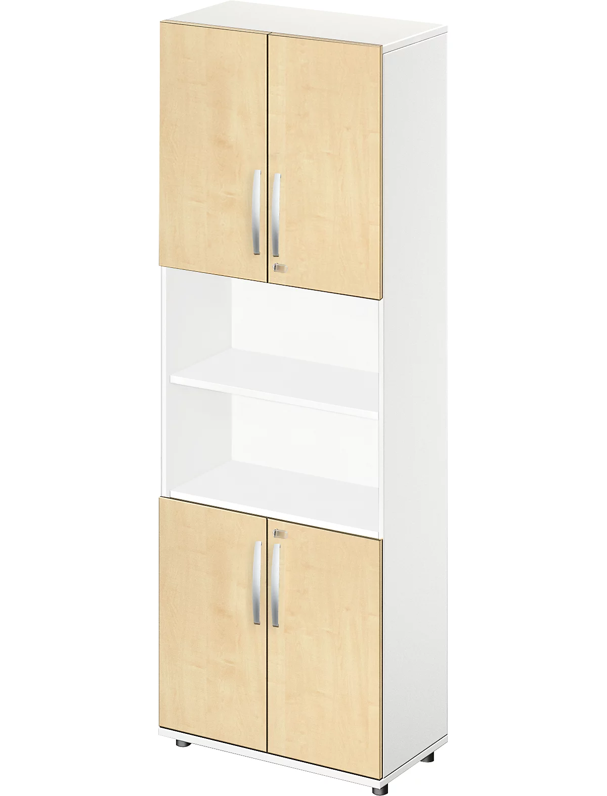 Armario combinado Schäfer Shop Select LOGIN, arriba y abajo 2 alturas de archivador con puerta, balda central, ancho 800 x fondo 420 x alto 2240 mm, decorado en blanco/arce
