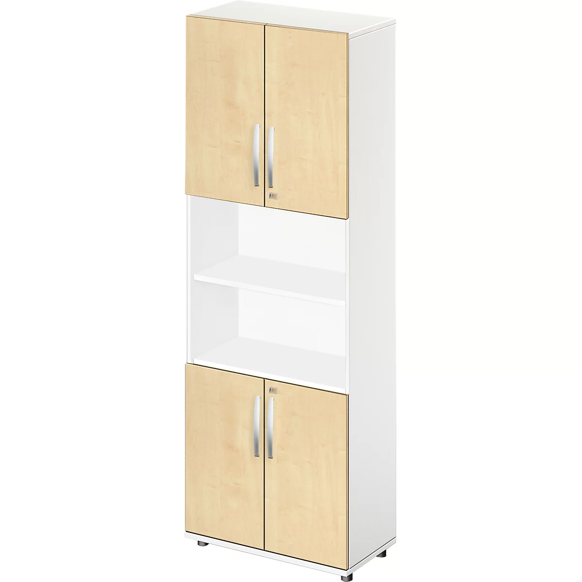 Armario combinado Schäfer Shop Select LOGIN, arriba y abajo 2 alturas de archivador con puerta, balda central, ancho 800 x fondo 420 x alto 2240 mm, decorado en blanco/arce